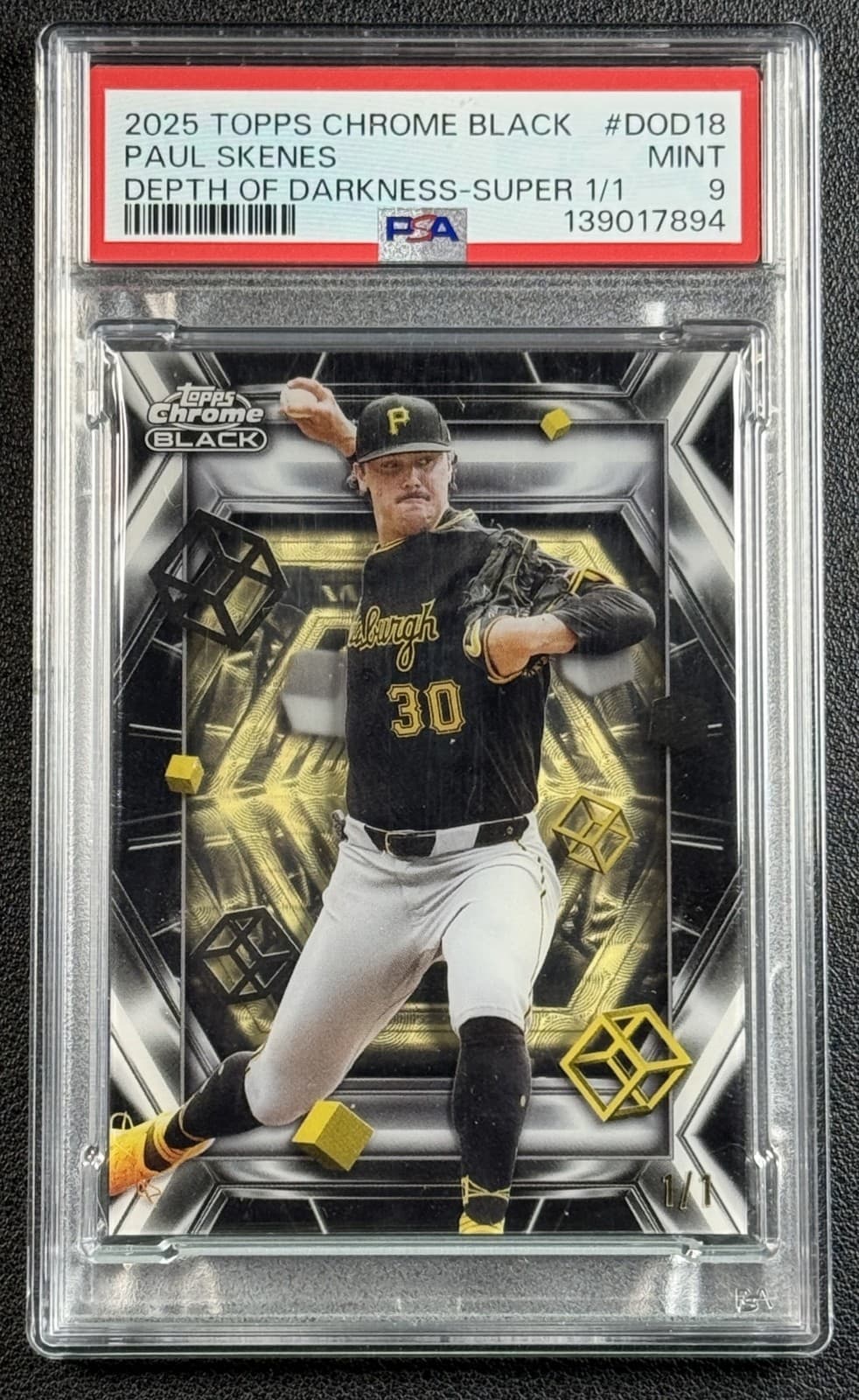 1/1 PAUL SKENES PSA 9 2025 TOPPS CHROME BLACK DEPTH OF DARKNESS SUPERFRACTOR 1/1