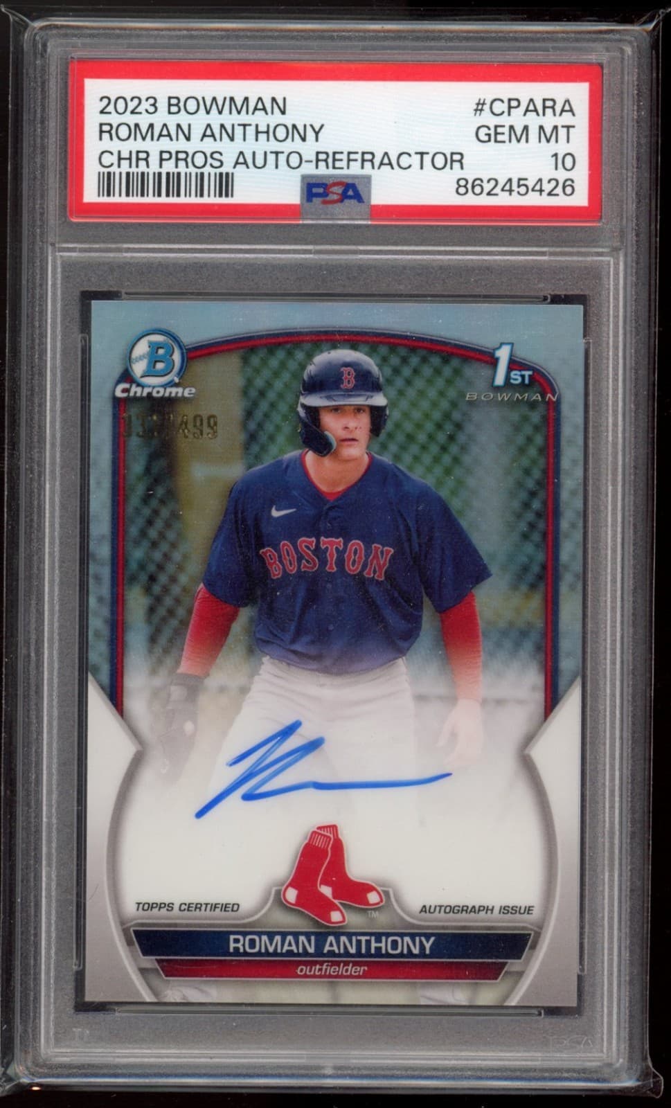 2023 Bowman Chrome Roman Anthony #CPARA 1st Auto Refractor /499 PSA 10 Red Sox