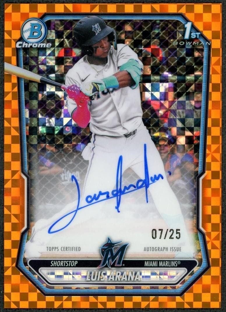 2026 Bowman Chrome Luis Arana 1st Bowman Orange X-Fractor Auto /25
