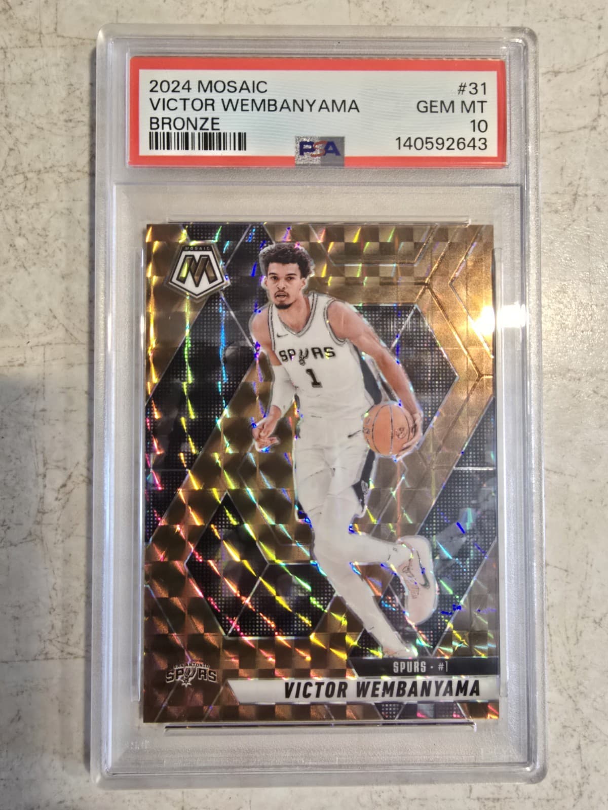 2024-25 Panini Mosaic Victor Wembanyama Bronze Mosaic Prizm #31 /75 PSA 10 POP 1