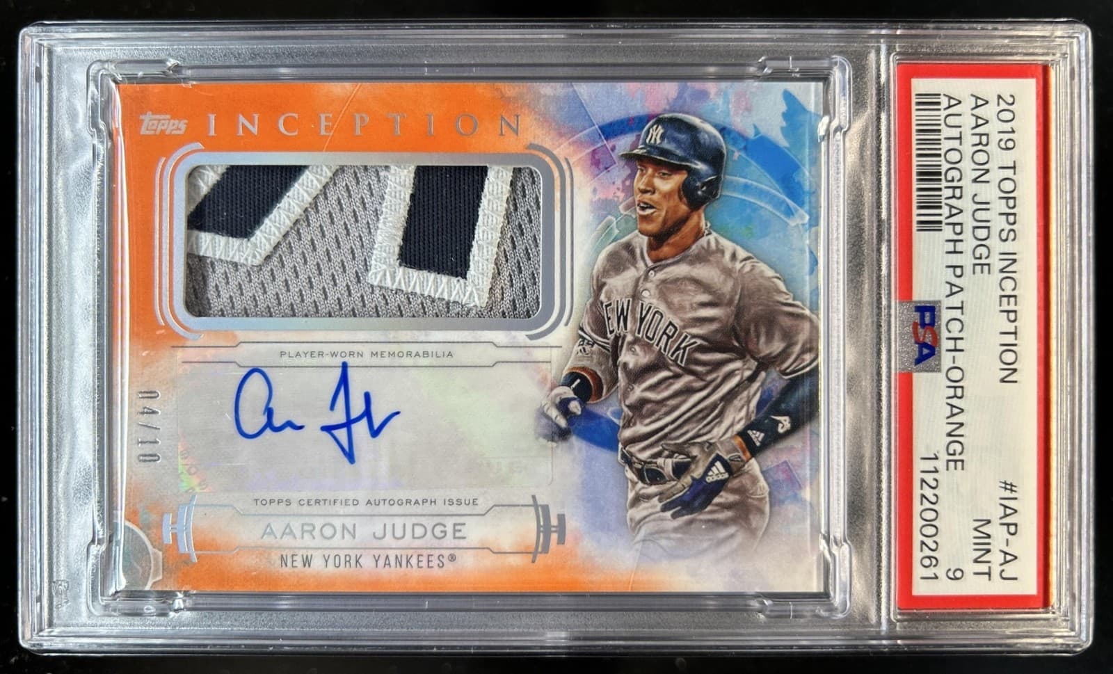 2019 Topps Inception Aaron Judge Patch Auto Orange #/10 Yankees PSA 9