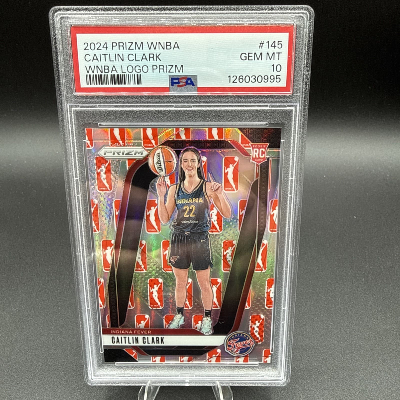 2024 PANINI PRIZM WNBA WNBA LOGO PRIZM #145 CAITLIN CLARK PSA 10