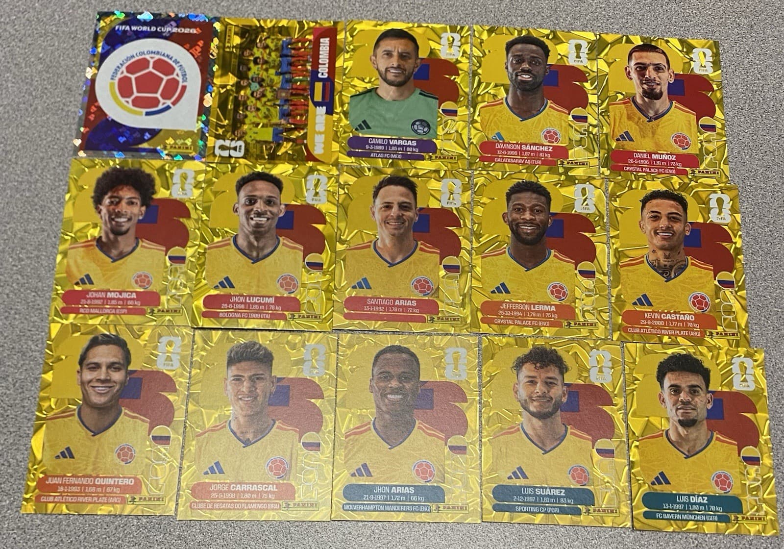 15x Colombia Gold Crumple Online Exclusive Set 2026 World Cup Panini