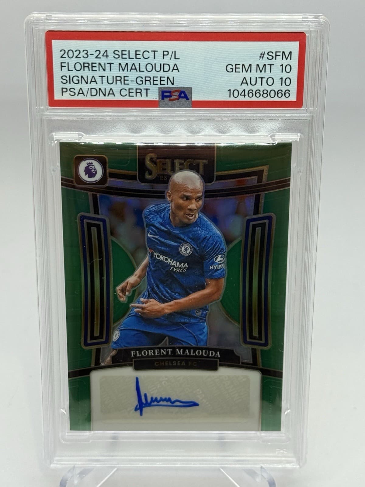 2023-24 Panini Select EPL Florent Malouda Green Auto 3/5 S-FM Chelsea PSA 10