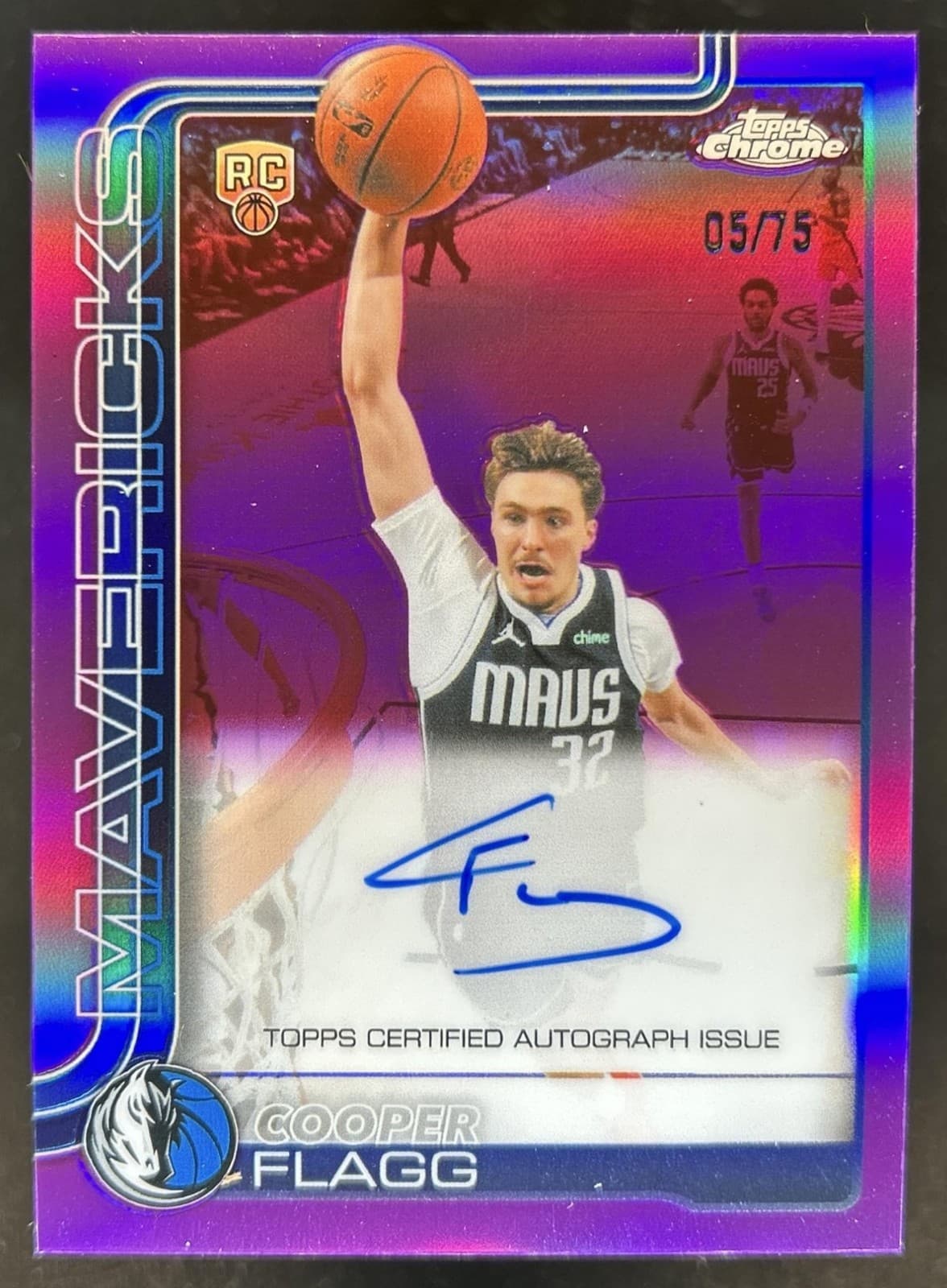 2025-26 Topps Chrome Update Cooper Flagg Auto Purple Refractor RC #/75 Mavericks