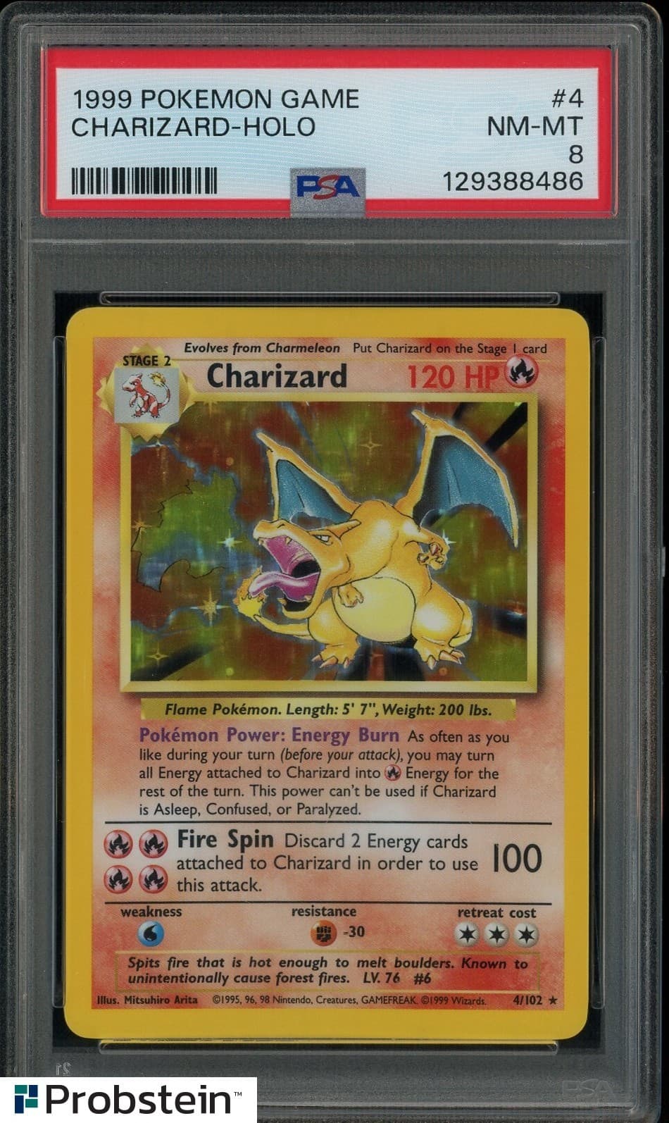 1999 Pokemon Game #4 Charizard Holo PSA 8 NM-MT