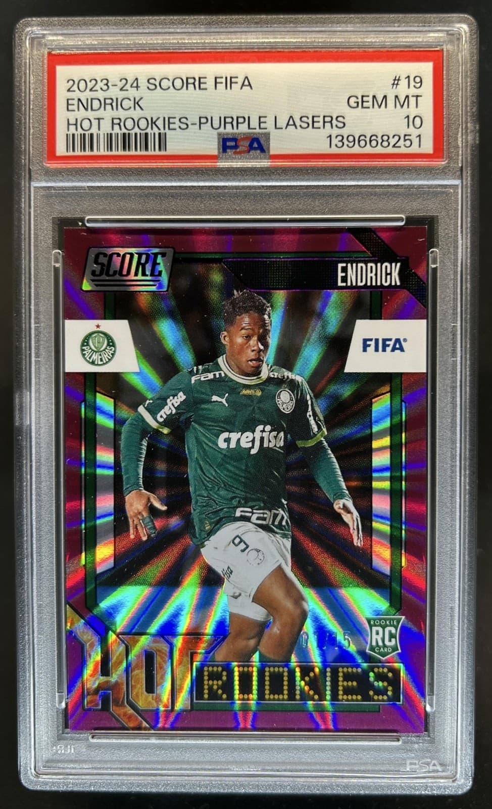 2023-24 Panini Score FIFA Endrick Hot Rookies RC Purple Lasers #/15 PSA 10