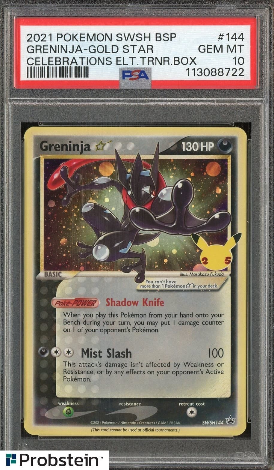 2021 POKEMON SWSH BSP #144 GRENINJA-GOLD STAR CELEBRATIONS ETB PSA 10