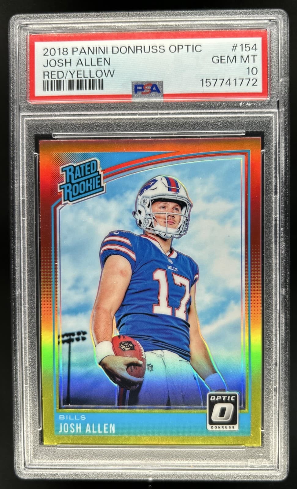 2018 Panini Donruss Optic Josh Allen Red and Yellow Prizm RC #154 Bills PSA 10