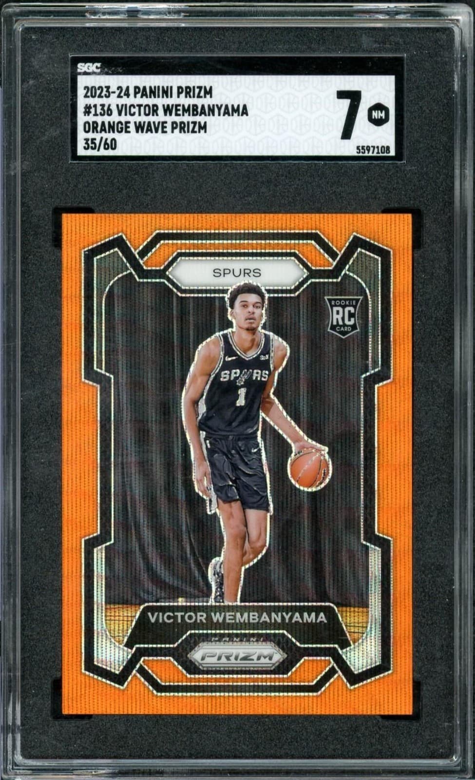 2023-24 Panini Prizm Victor Wembanyama Rookie Orange Wave /60 #136 SGC 7