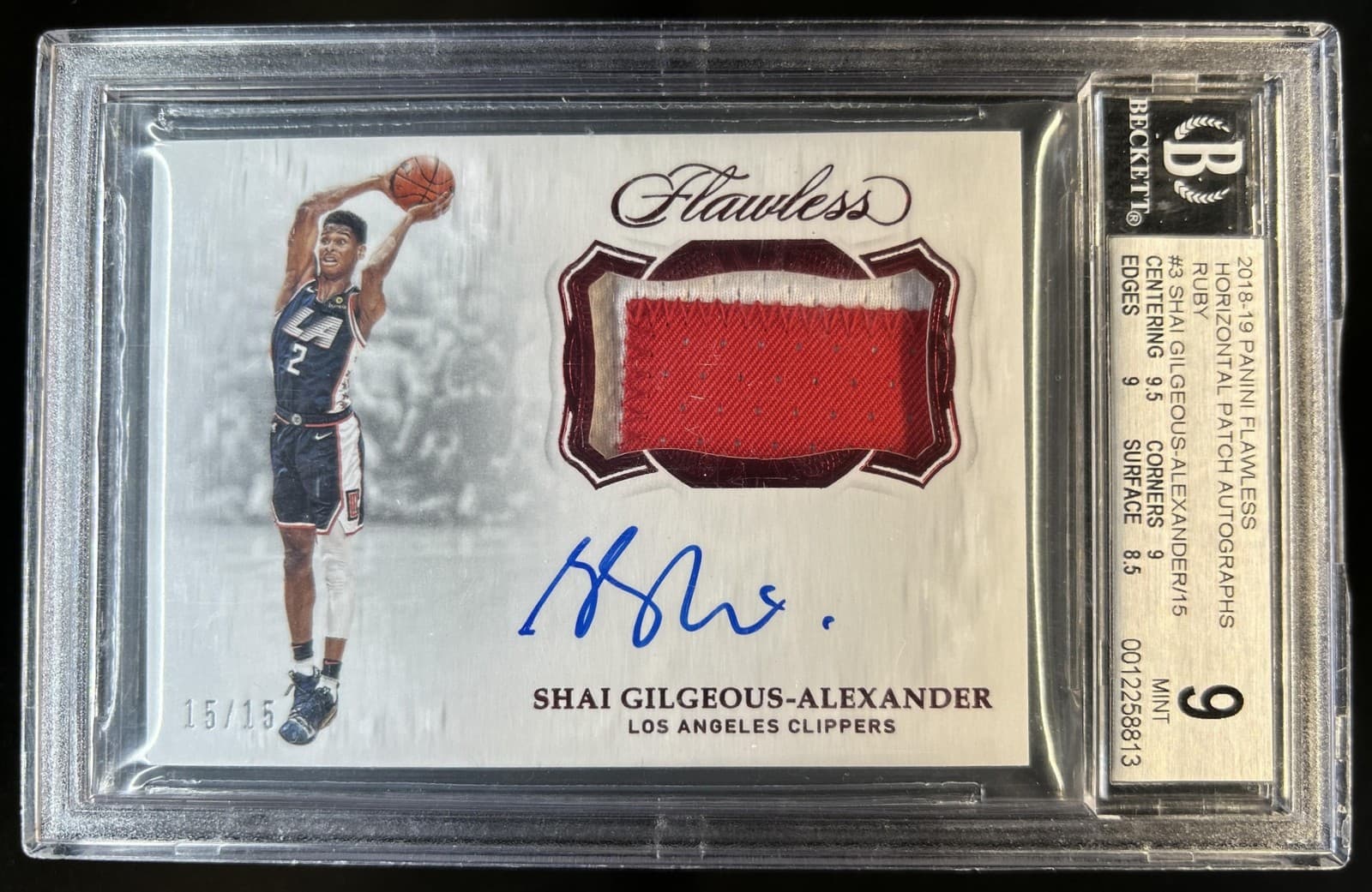 2018-19 Flawless Shai Gilgeous-Alexander Patch Auto Ruby RC #/15 BGS 9 10