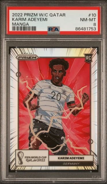 2022 PANINI PRIZM WORLD CUP #10 KARIM ADEYEMI MANGA SSP RC ROOKIE PSA 8 CASE HIT