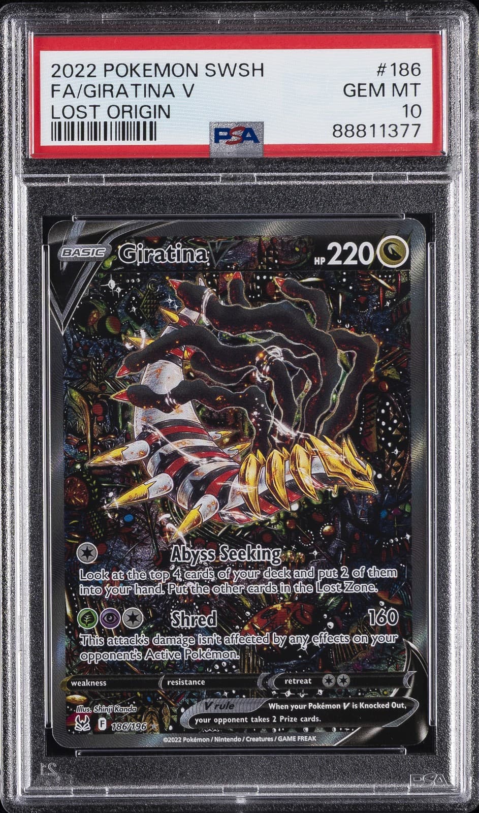 2022 POKEMON SWORD & SHIELD LOST ORIGIN #186 FULL ART/GIRATINA V PSA 10