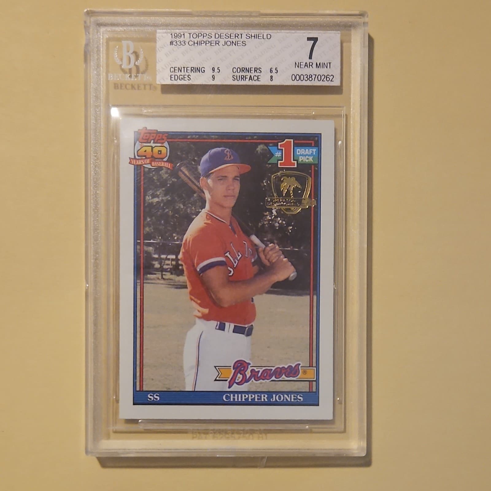 Topps 1991 Desert Shield Chipper Jones Rookie #333 Atlanta Braves BGS 7