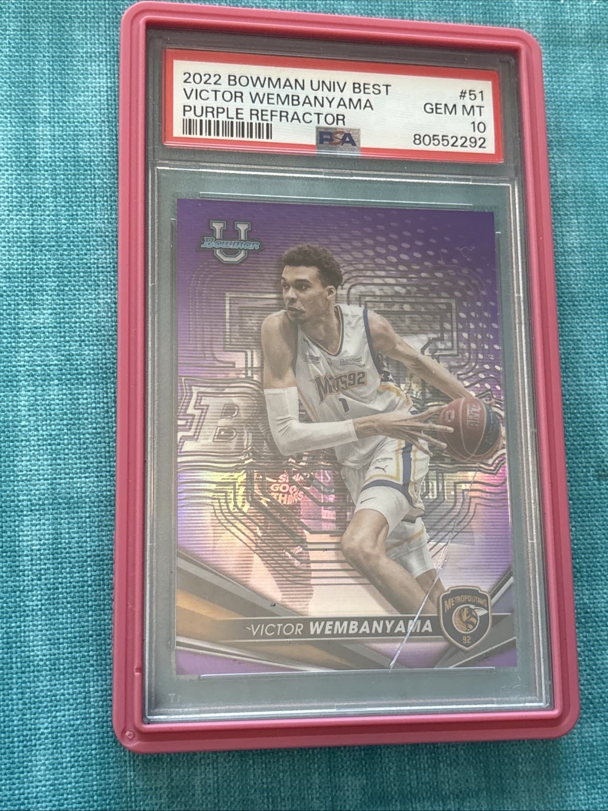 2022-23 Bowman University Best Victor Wembanyama #51 Purple /250 RC PSA 10 CRACK