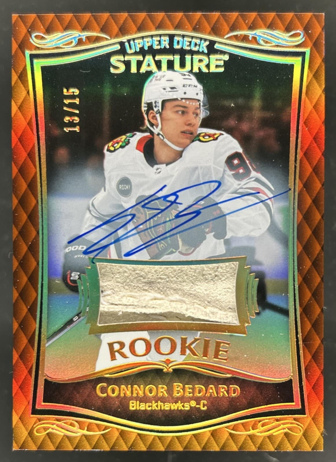 2024-25 Upper Deck Stature Connor Bedard 2023-24 Update Auto RC Orange #/15