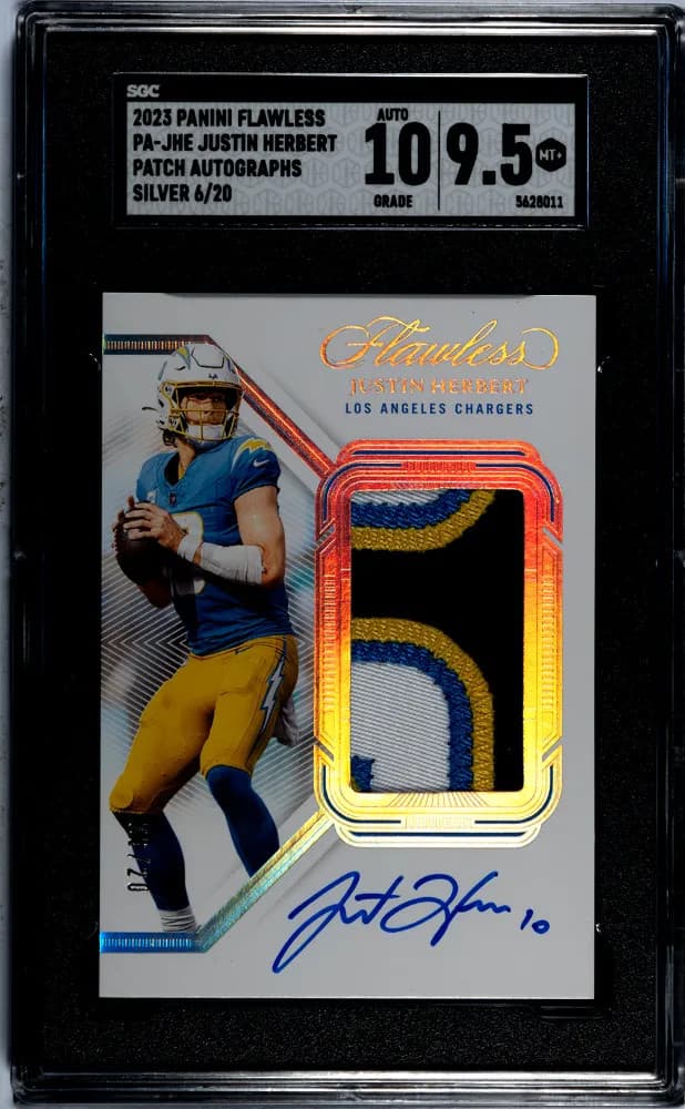 2023 Panini Flawless Justin Herbert #PA-JHE Patch Autos. Silver SGC 9.5 Auto 10