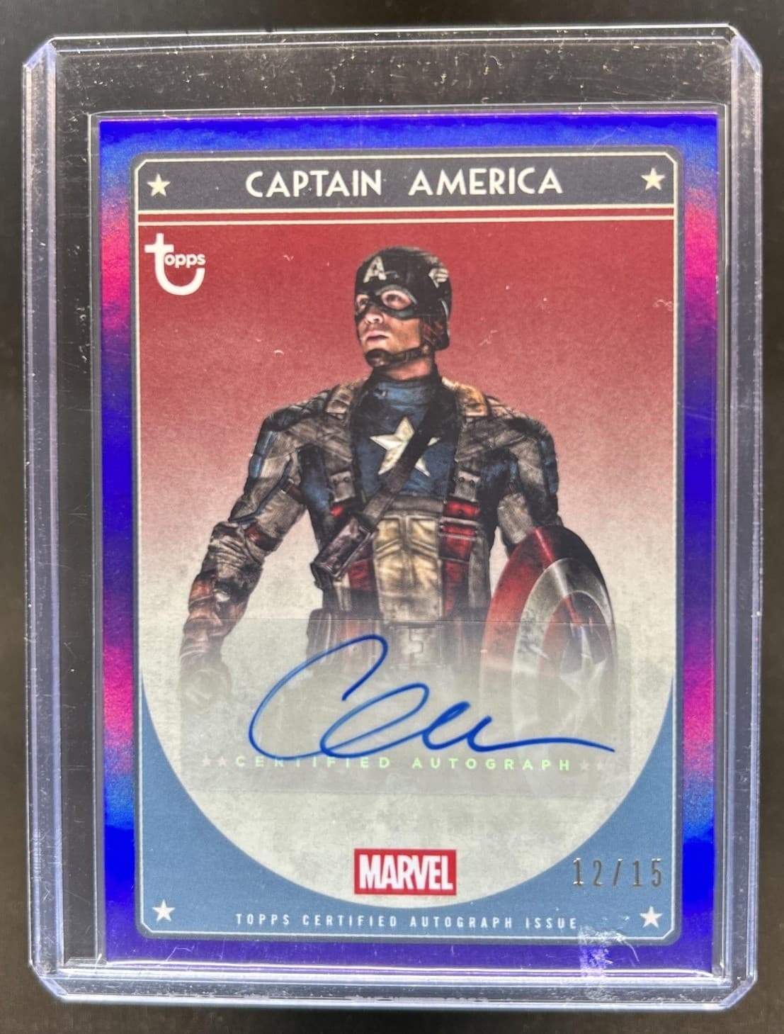 2026 Topps Brooklyn Marvel Captain America Chris Evans as MCU Auto Purple #/15