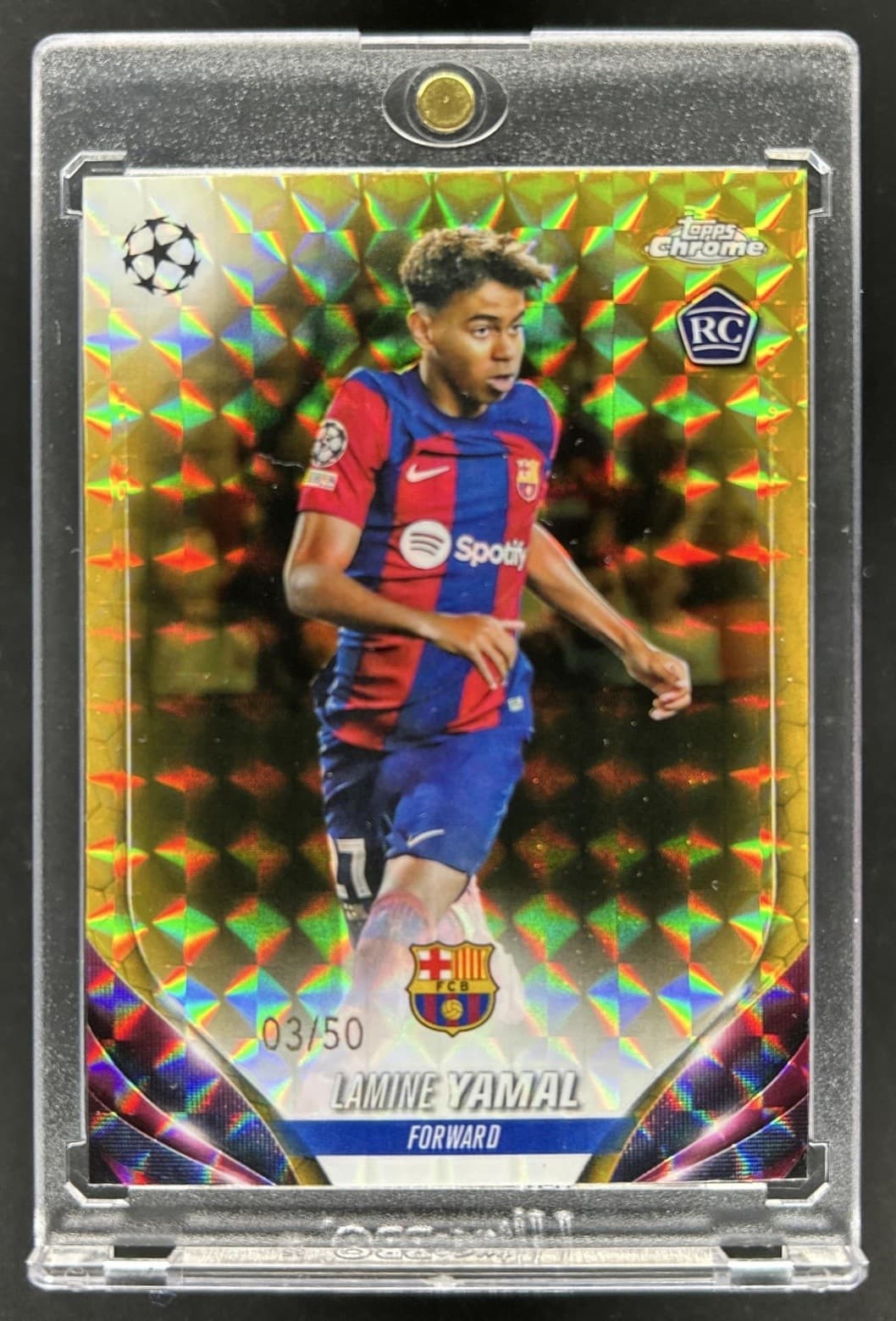 2023-24 Topps Chrome UEFA Lamine Yamal RC Gold Geometric Refractor Rookie #3/50