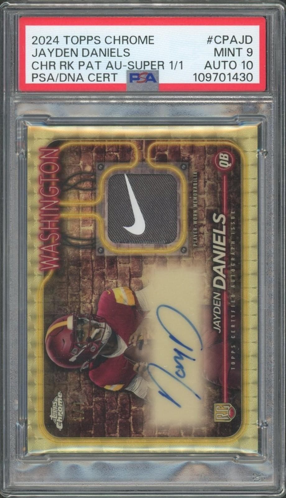2024 Topps Chrome Jayden Daniels Rookie Patch Auto Superfractor 1/1 PSA 9