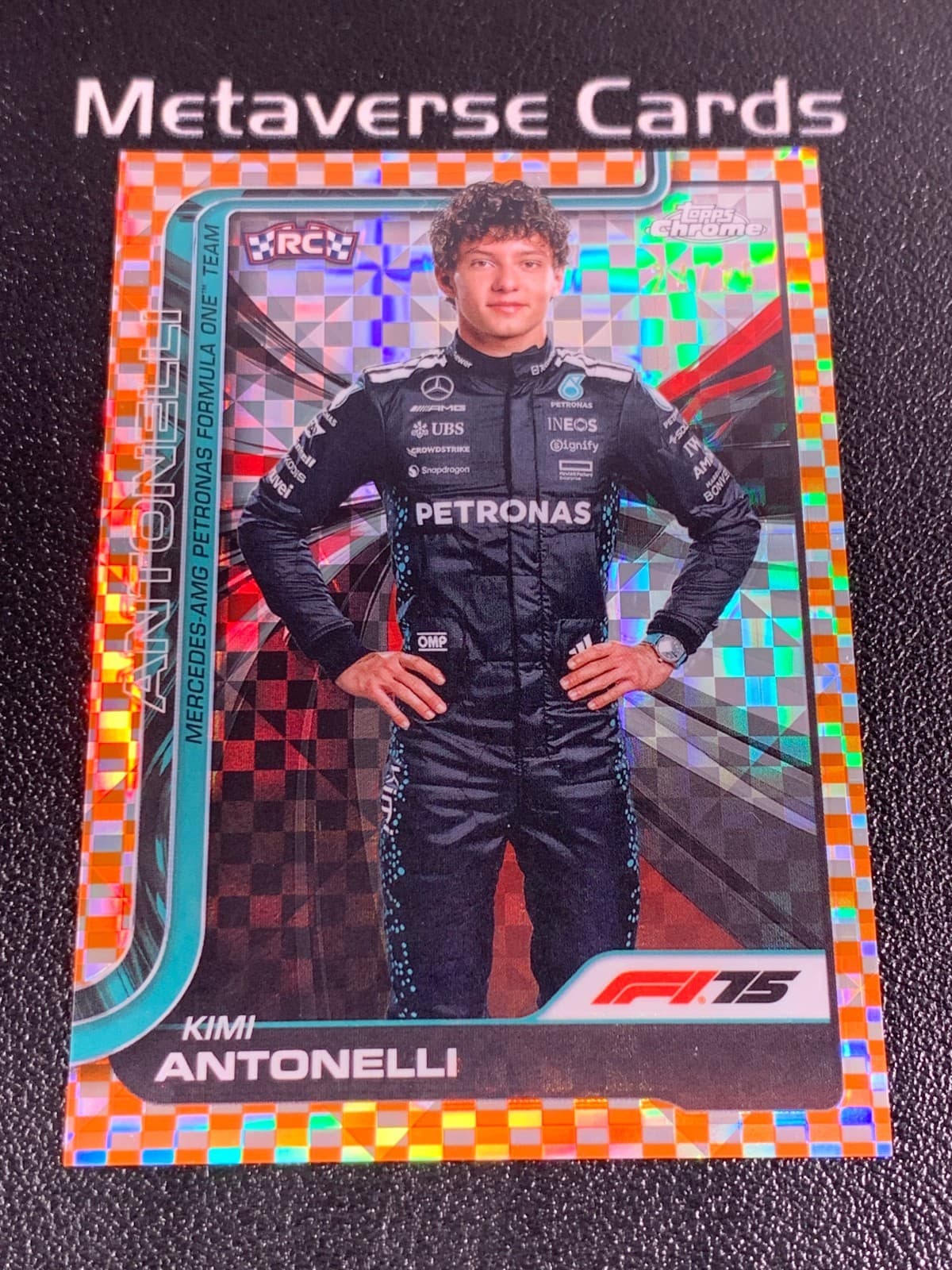 2025 Topps Chrome Formula 1 Orange Checkerflag Refractor Rc Kimi Antonelli 24/25