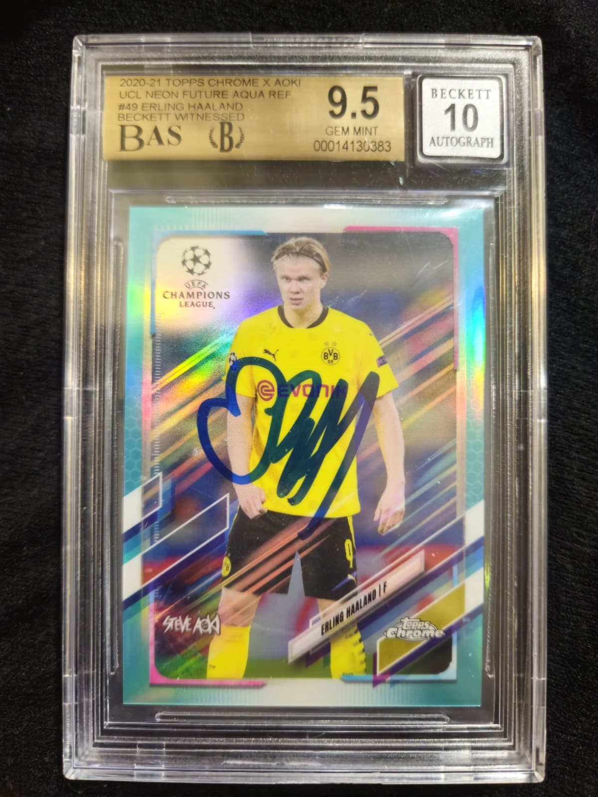 2020 Topps Chrome Aoki UCL Erling Haaland Refractor 1/1  BGS 9.5 ON CARD AUTO