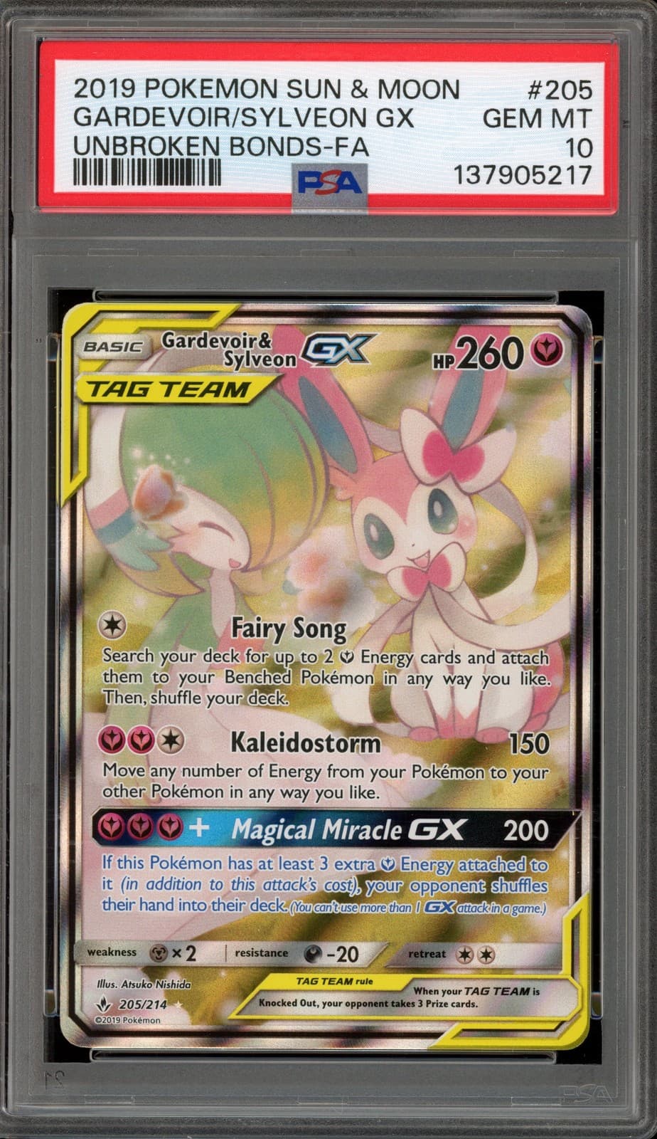 Pokemon Gardevoir & Sylveon GX Unbroken Bonds Full Alt Art #205 PSA 10 Gem Mint