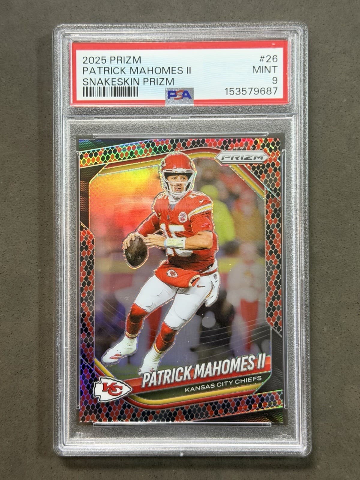 2025 Panini Prizm Football Snakeskin Patrick Mahomes II #26 PSA 9 SP