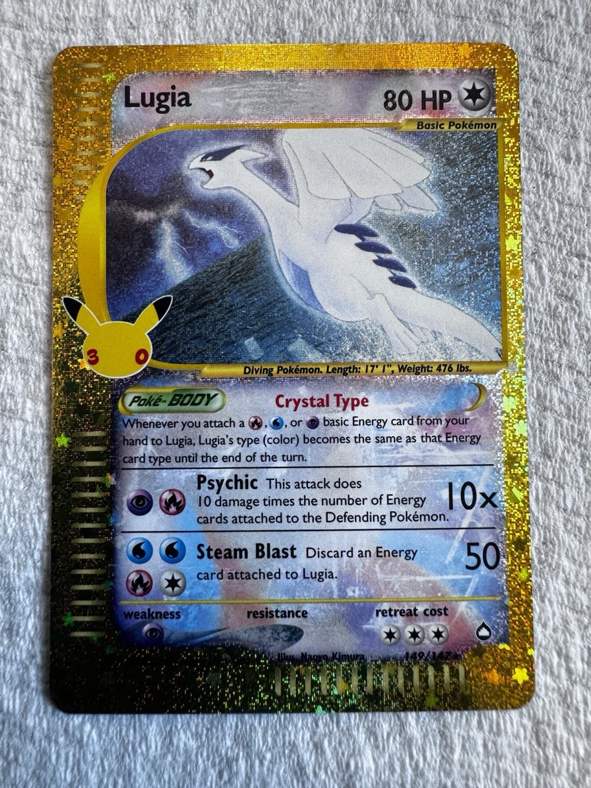 30th Anniversary English Pokemon Lot Mew, Mewtwo, Magikarp, Crystal Lugia, Pika