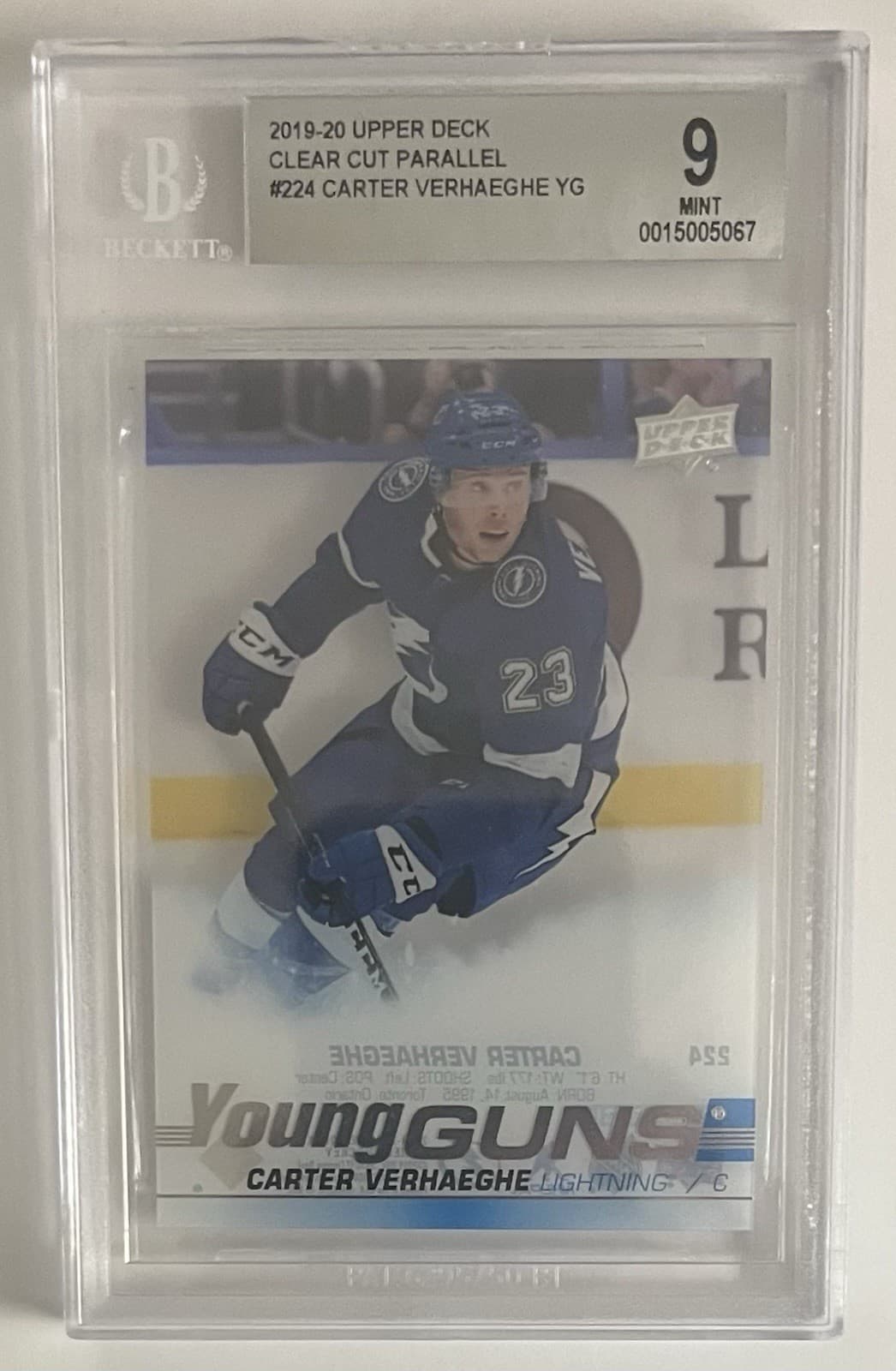 Carter Verhaeghe Graded 2019-20 Upper Deck Hockey Young Guns Rookie Clear Cut