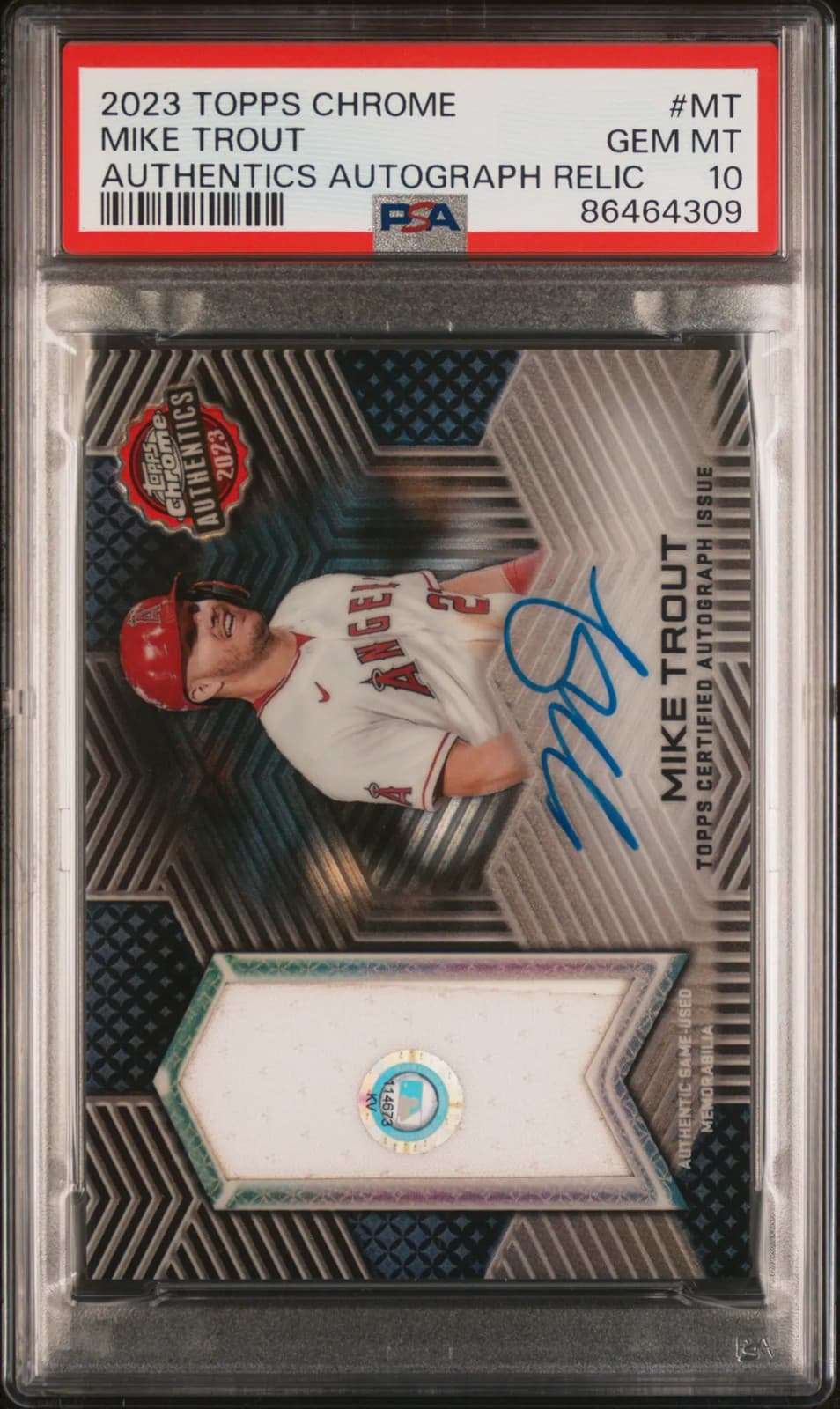 2023 Topps Chrome Topps Chrome Authentics Autograph Relic Mike Trout #MT PSA 10