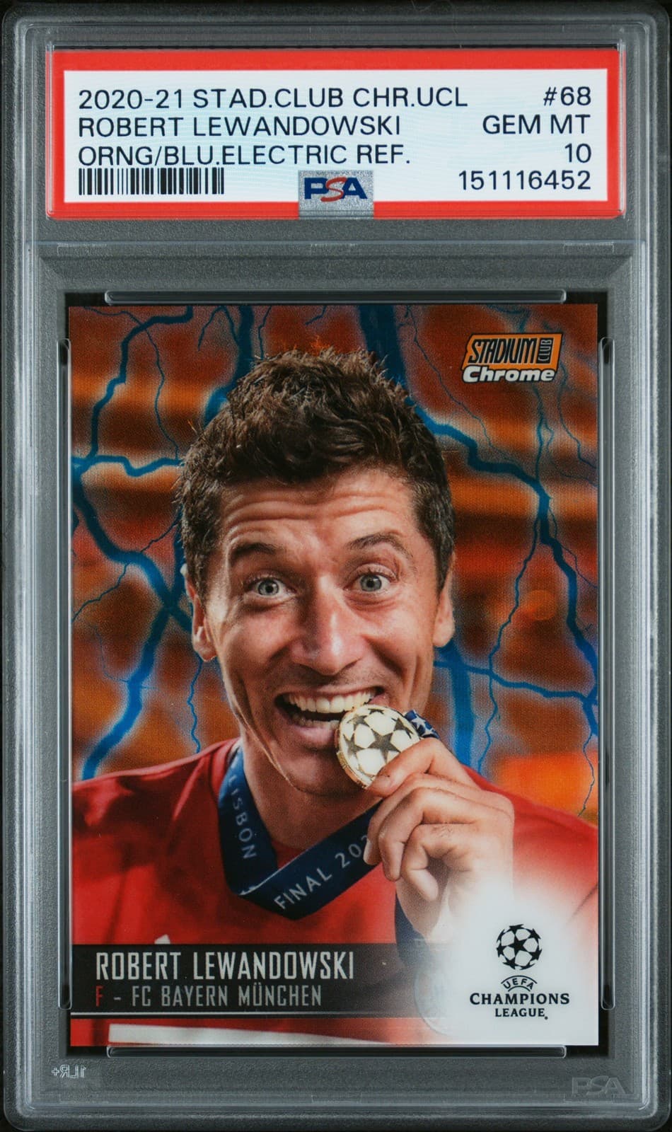 2020 TOPPS STADIUM CLUB CHROME ORANGE/BLUE ROBERT LEWANDOWSKI 10/10 PSA 10