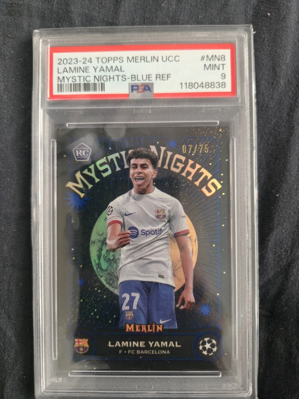 2023-24 Topps Merlin UCC  Lamine Yamal Rc Mystic Nights/75 PSA 9