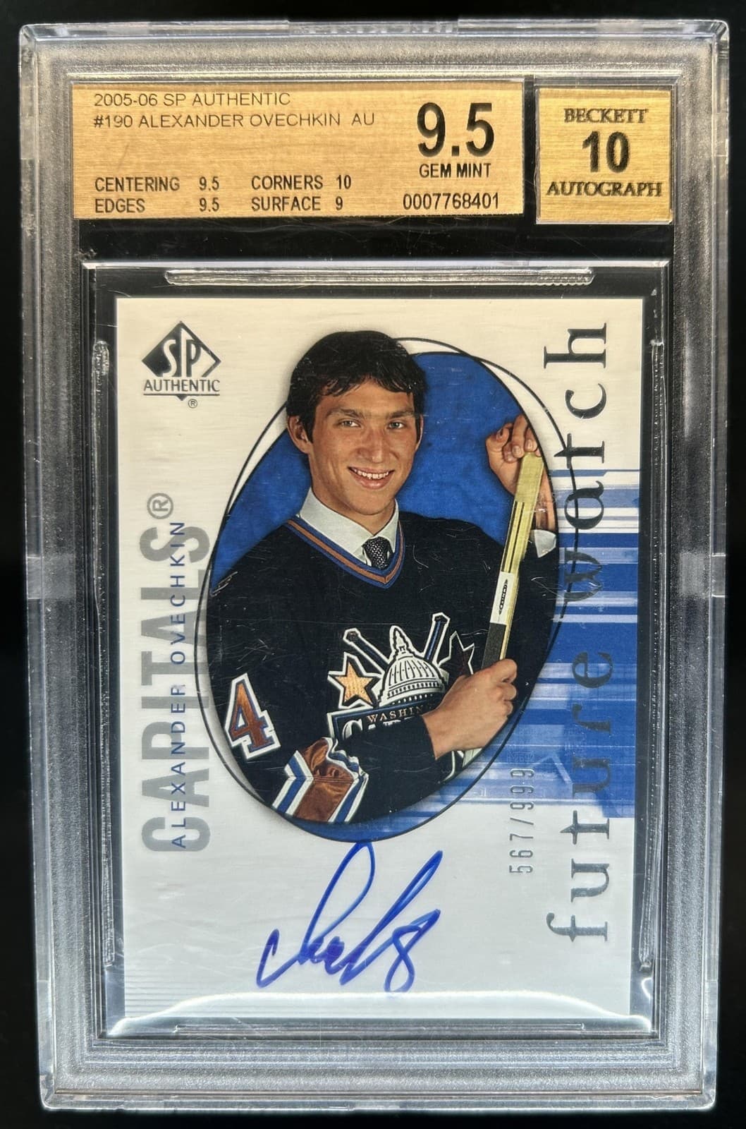 2005-06 SP Authentic Alexander Ovechkin Auto RC FUTURE WATCH #/999 BGS 9.5 10