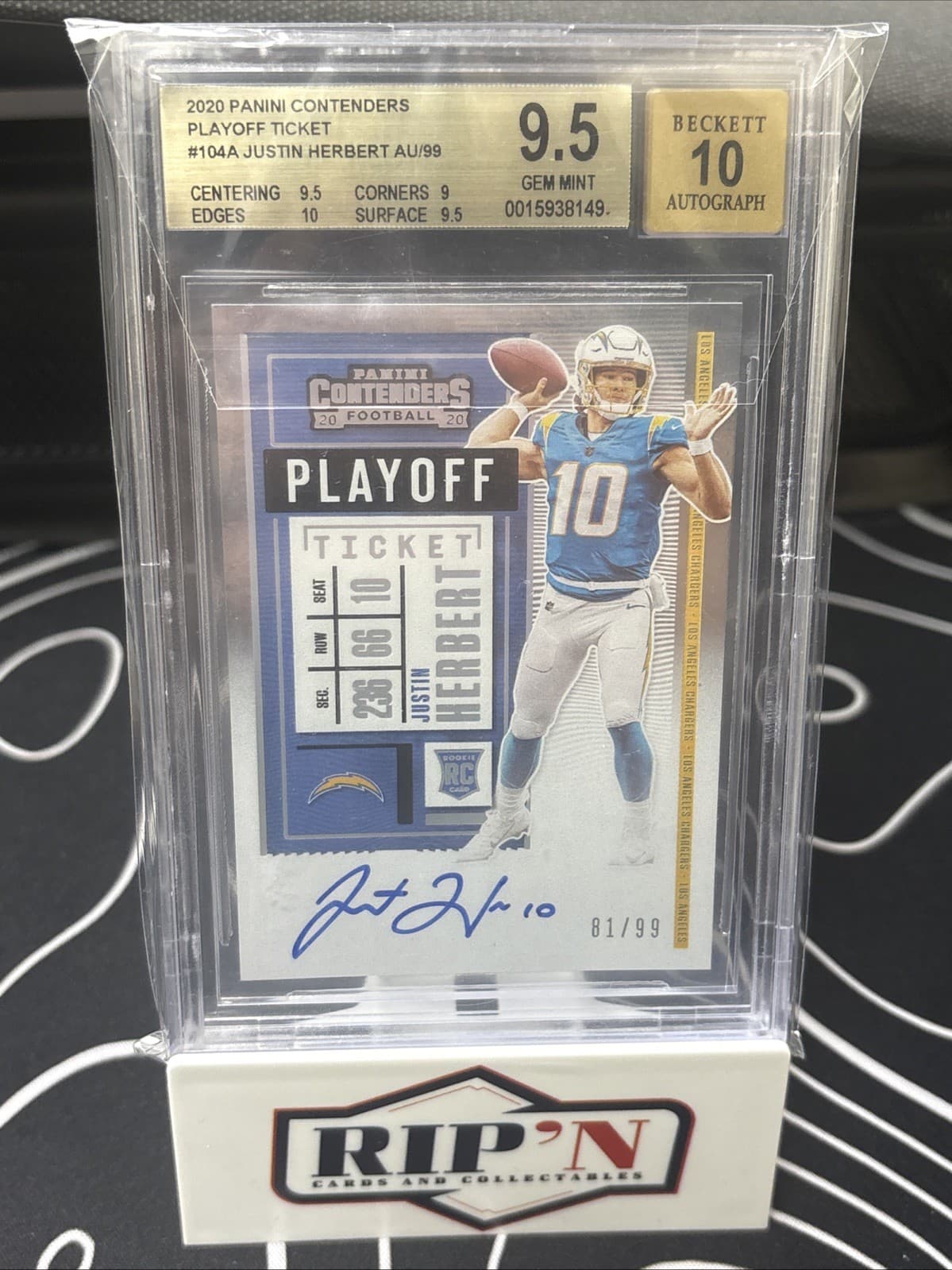 2020 Panini Contenders - RPS Justin Herbert #104 Playoff Ticket /99 (AU, RC)