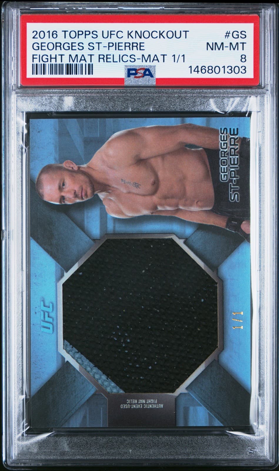 2016 TOPPS UFC KNOCKOUT FIGHT MATERIAL RELICS MAT GEORGES ST-PIERRE 1/1 PSA 8