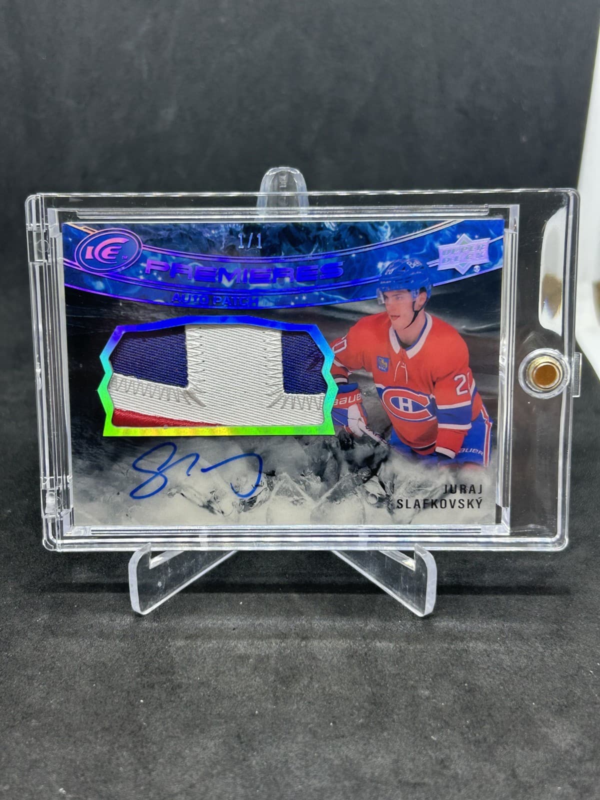 2022-23 Upper Deck Ice Juraj Slafkovsky Rookie Ice Premieres Patch Auto 1/1