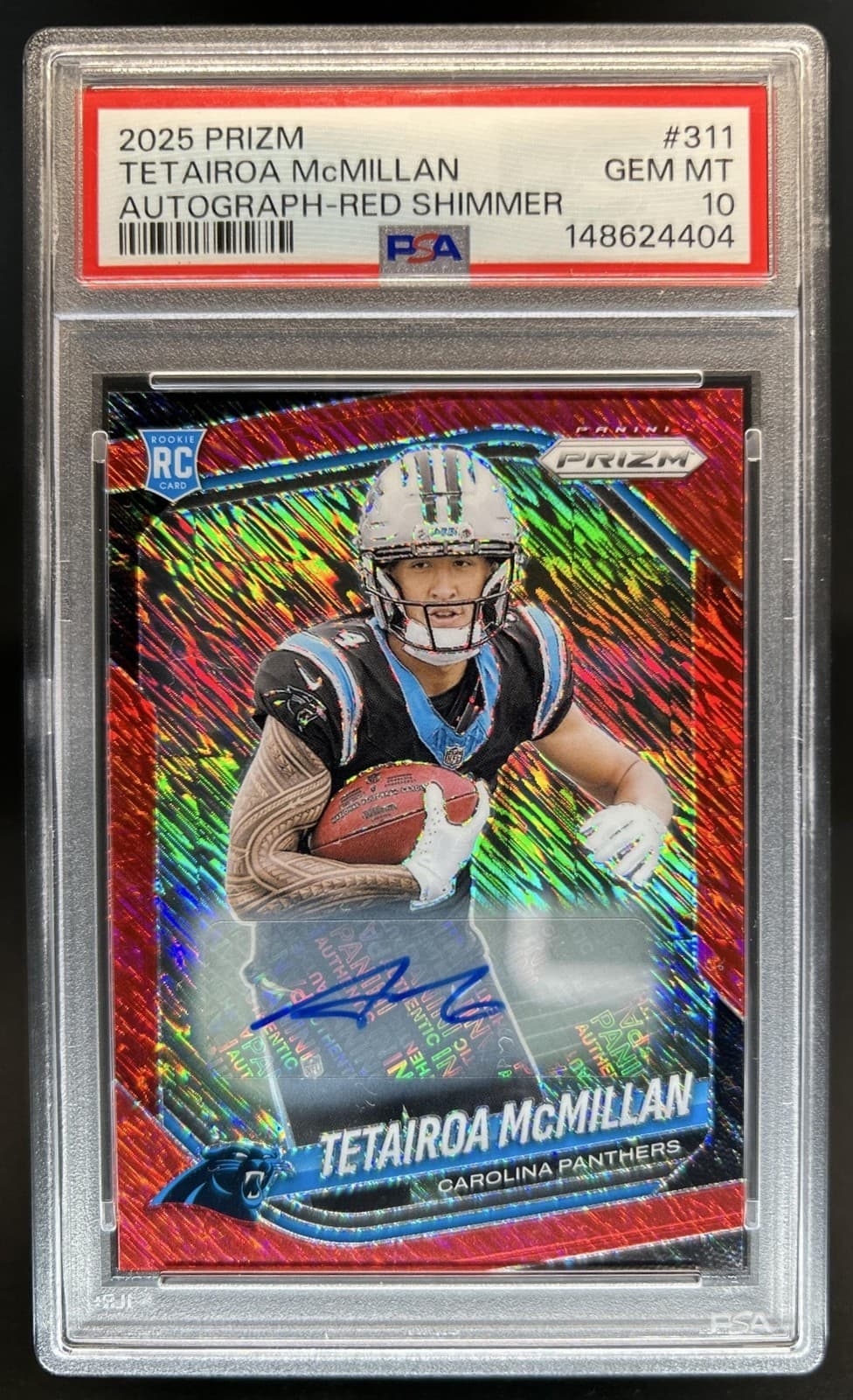 2025 Panini Prizm Tetairoa McMillan Rookie Auto RC Red Shimmer #/35 PSA 10