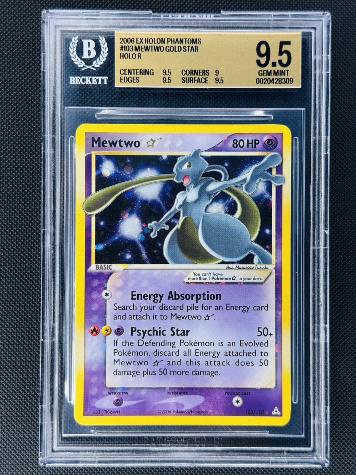 BGS 9.5 Mewtwo Gold Star #103 EX Holon Phantoms Pokemon NEWEST Cert (Sharp Back)
