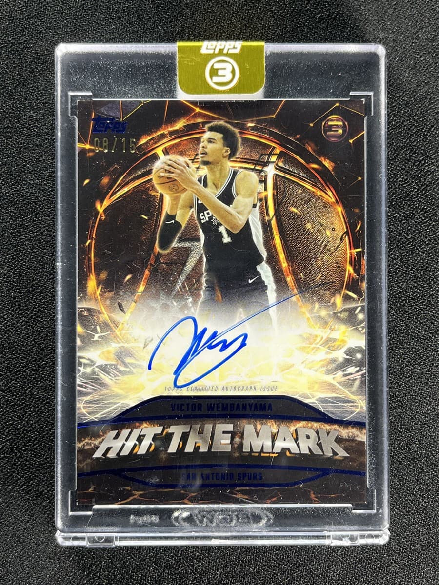 2025-26 Topps Three 3 Victor Wembanyama #HM-VW Blue Hit The Mark Auto Spurs /15