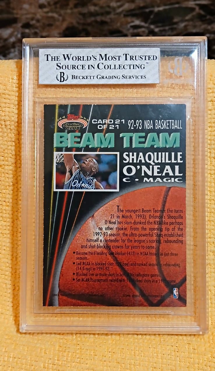 1992-93 Topps Stadium Club Shaquille O'Neal Beam Team BT21 Members Only BGS 8