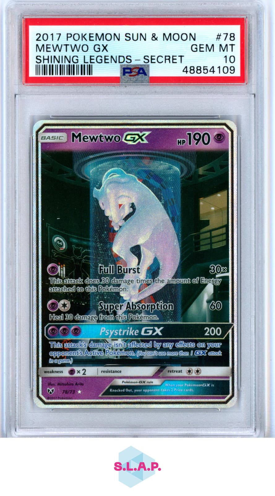 MEWTWO GX SHINING LEGENDS-SECRET POKEMON SM SHINING LEGENDS 2017 78 PSA 10