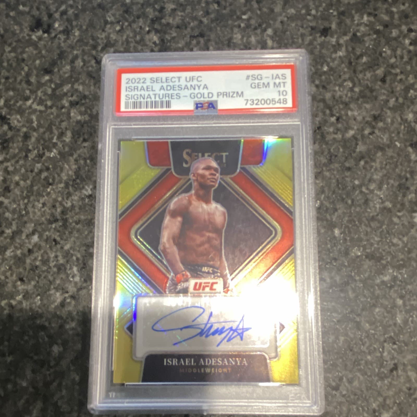 Panini 2022 Select UFC Israel Adesanya Signatures Auto Gold Prizm /10 PSA 10