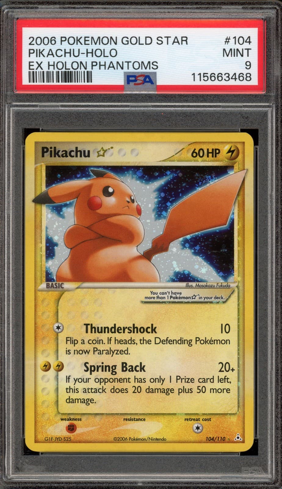 Pokemon Pikachu Gold Star EX Holon Phantoms Holo Ultra Rare #104 PSA 9 Mint