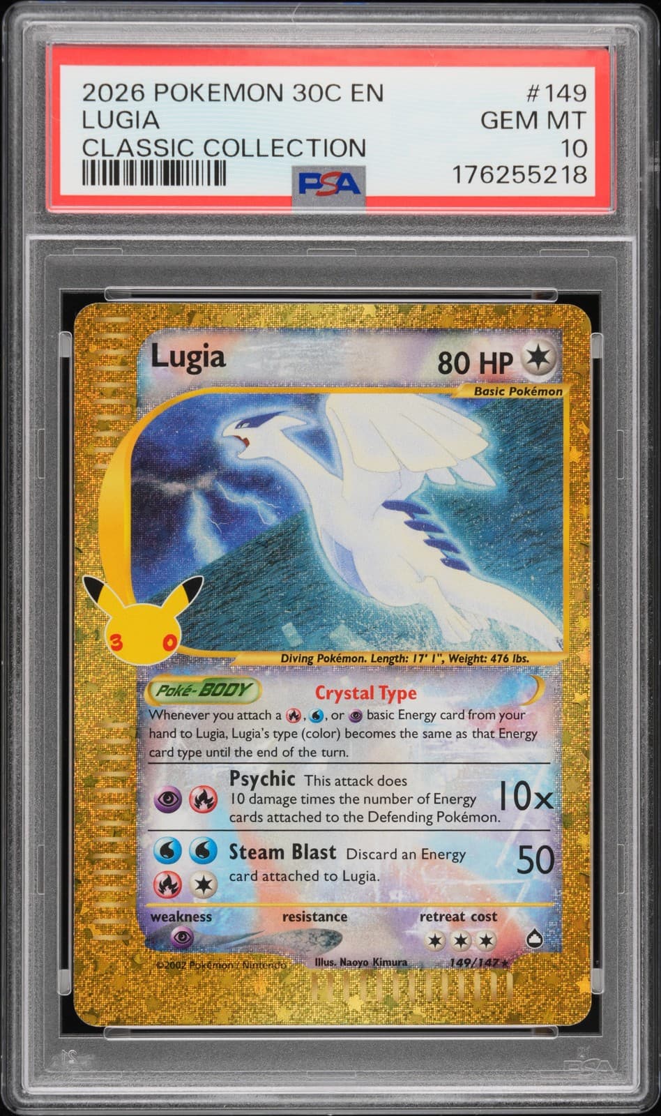 2026 Pokemon 30c En-30th Celebration Classic Collection #149 Lugia Psa 10