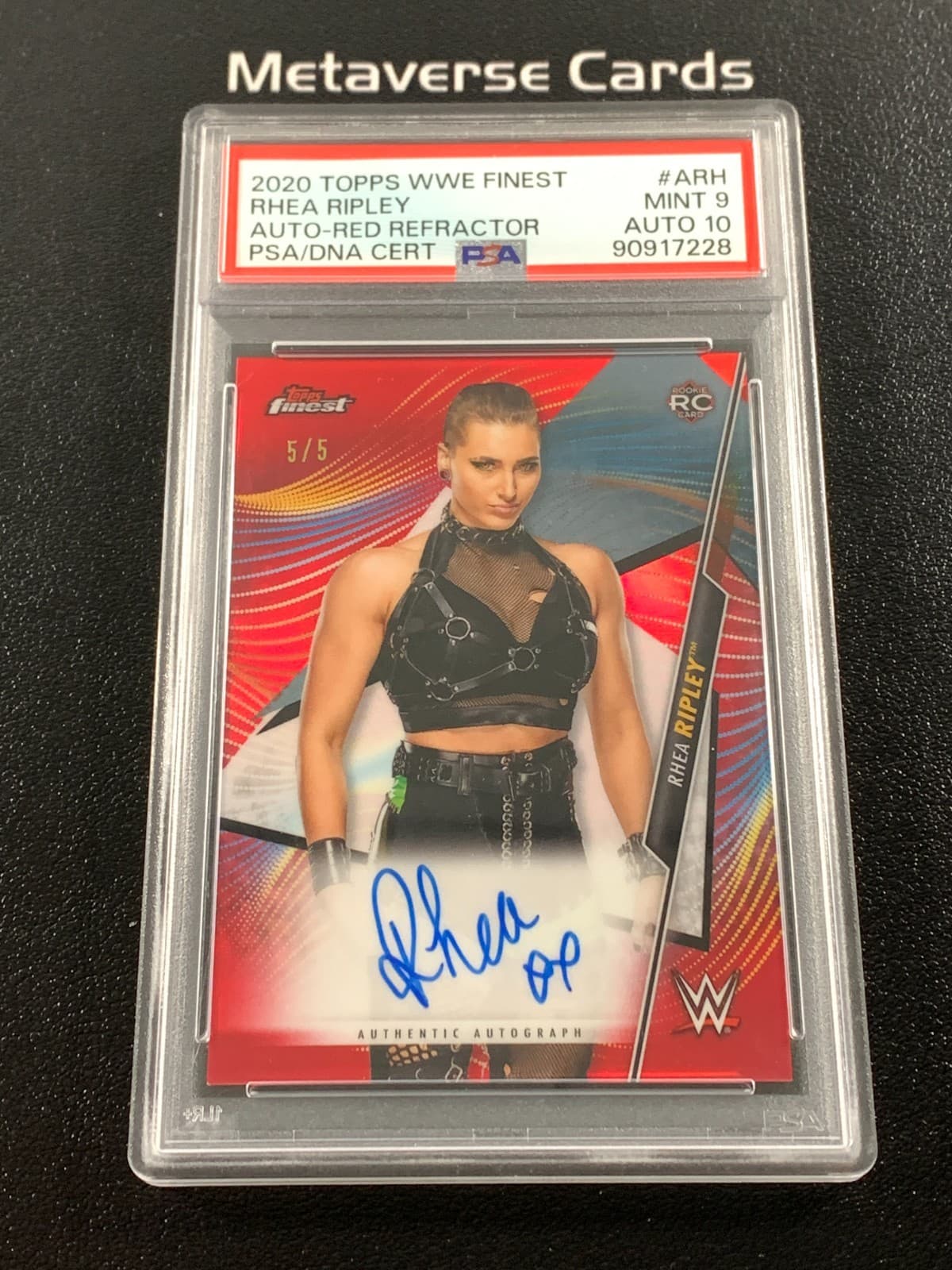 2020 Topps Finest WWE Autograph Rhea Ripley Auto RC Red Refractor 5/5 PSA 9/10