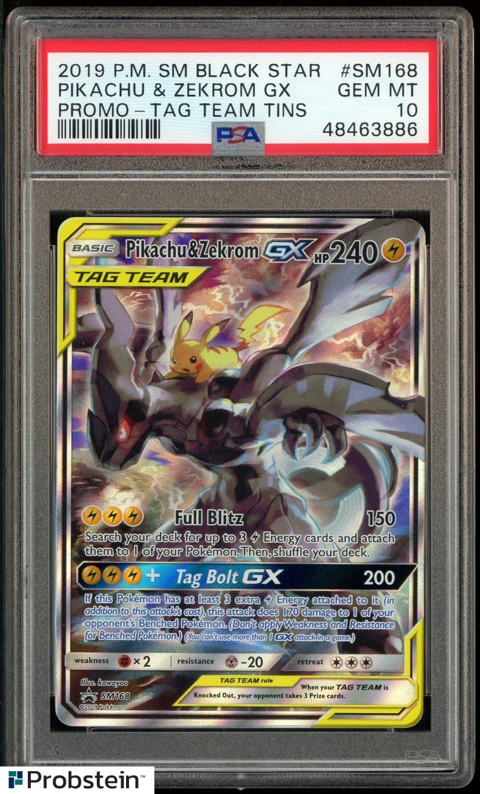 2019 Pokemon SM BSP Tag Team Tins #168 FA Pikachu & Zekrom GX PSA 10 GEM MINT