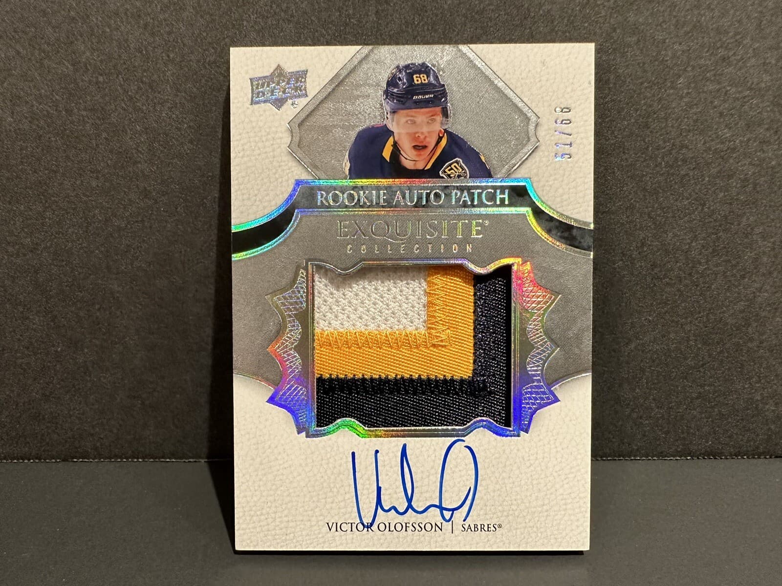 2019-20 Upper Deck Exquisite Victor Olofsson Rookie Patch Auto /68 Sabres Hockey