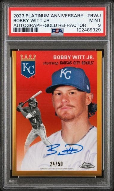 2023 Topps Chrome Platinum Anniversary Bobby Witt Jr. Gold Auto /50 PSA 9