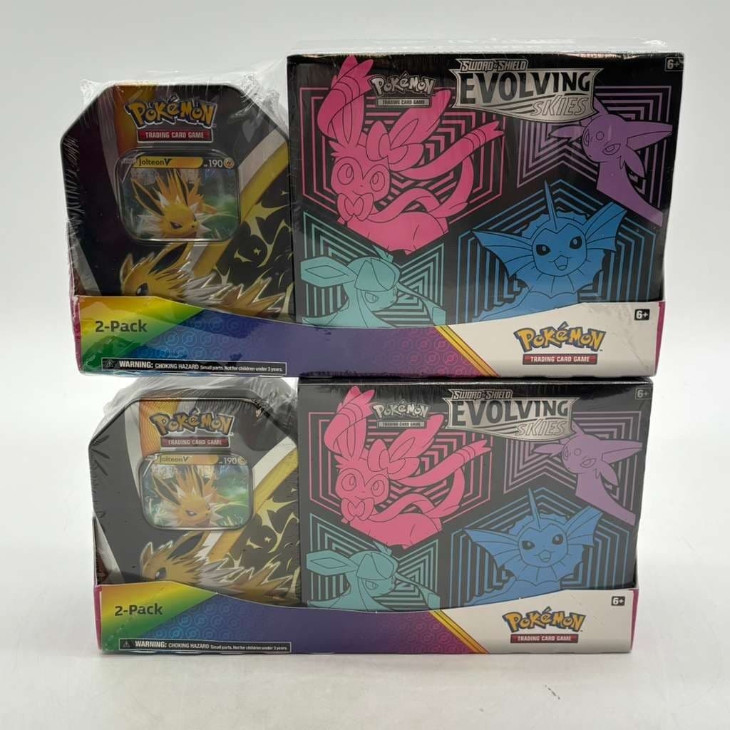 Lot of (2) Pokemon TCG Evolving Skies 2-Pack ETB + TIN SEALED BRAND NEW